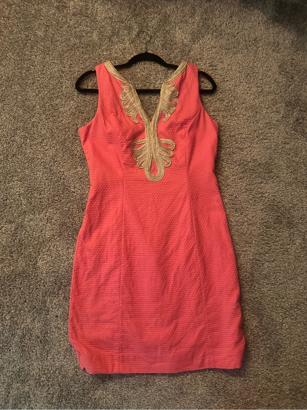 Lilly Pulitzer Coral Pink Sheath Dress with Gold Trim